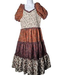 Ivy City Co Prairie Milkmaid Boho Tiered Midi Dress Fall Floral Size Large Emily
